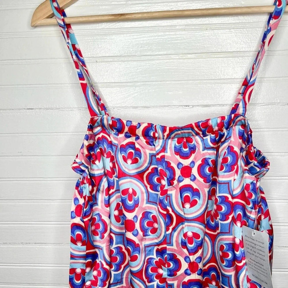 Melloday Printed Wide Leg Patterned Pocket Jumpsuit Size XL Red Blue - Picture 4 of 12